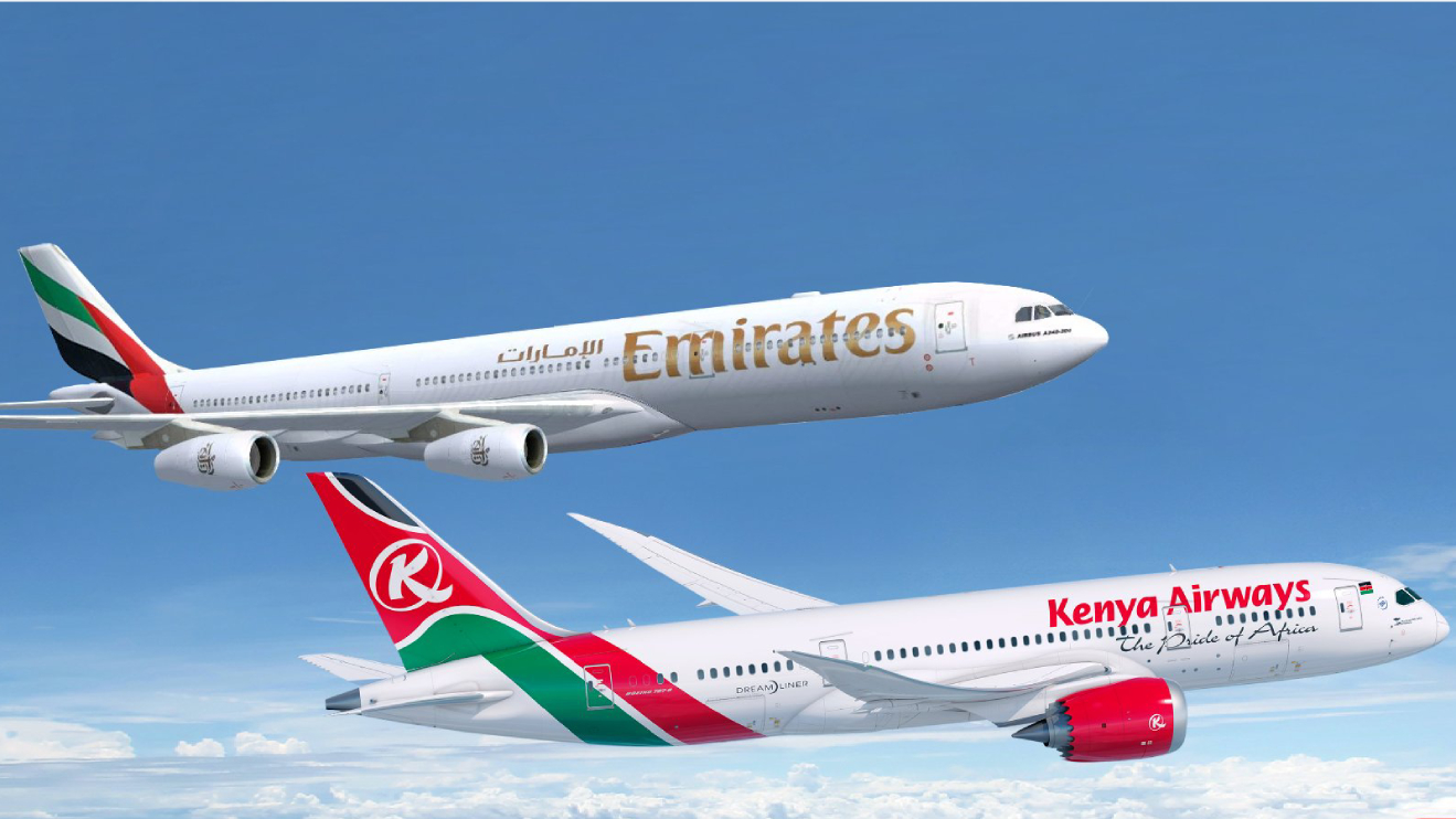 Emirates and Kenya Airways planes. PHOTO/COURTESY